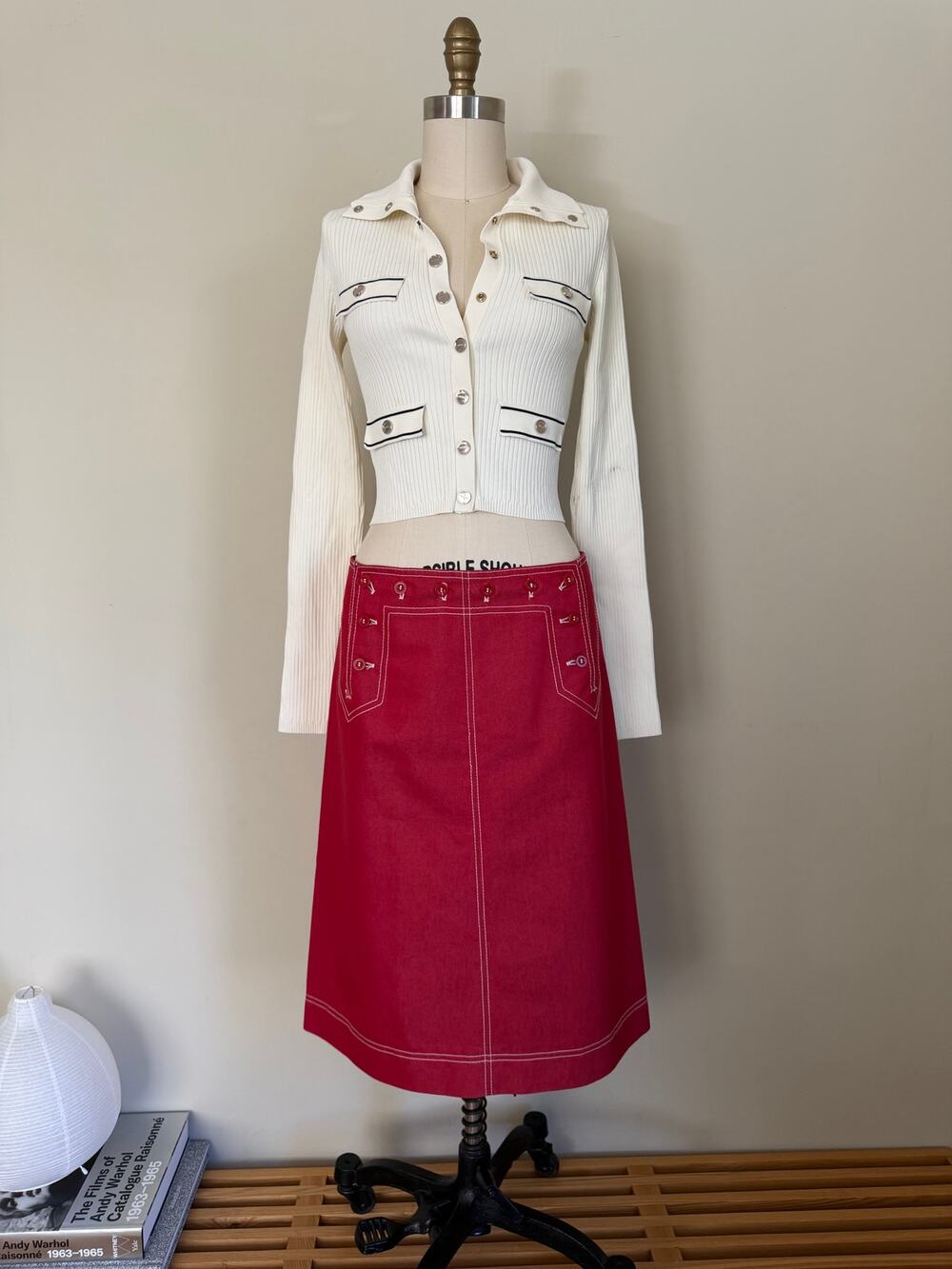 PHILOSOPHY DI ALBERTA FERRETTI Y2K RED PENCIL SKIRT MADE IN ITALY US 6